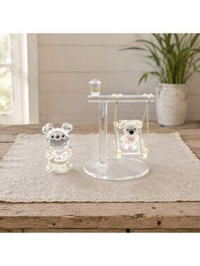 Miniature Glass Bear and Koala Figurine Set Playground Swing & Drum
